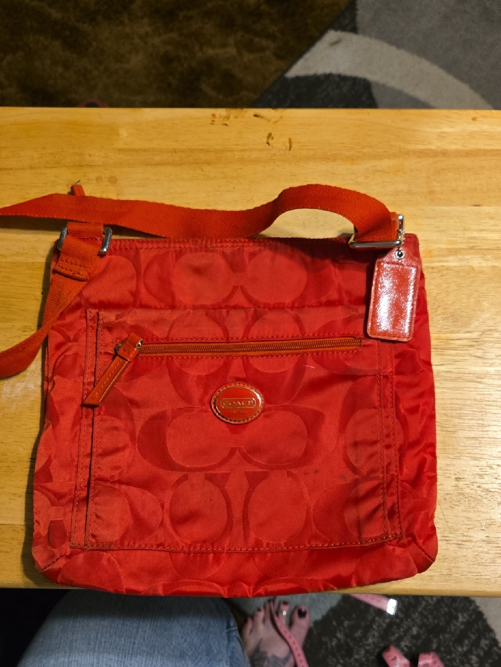 Coach Red Signature Nylon Crossbody Bag